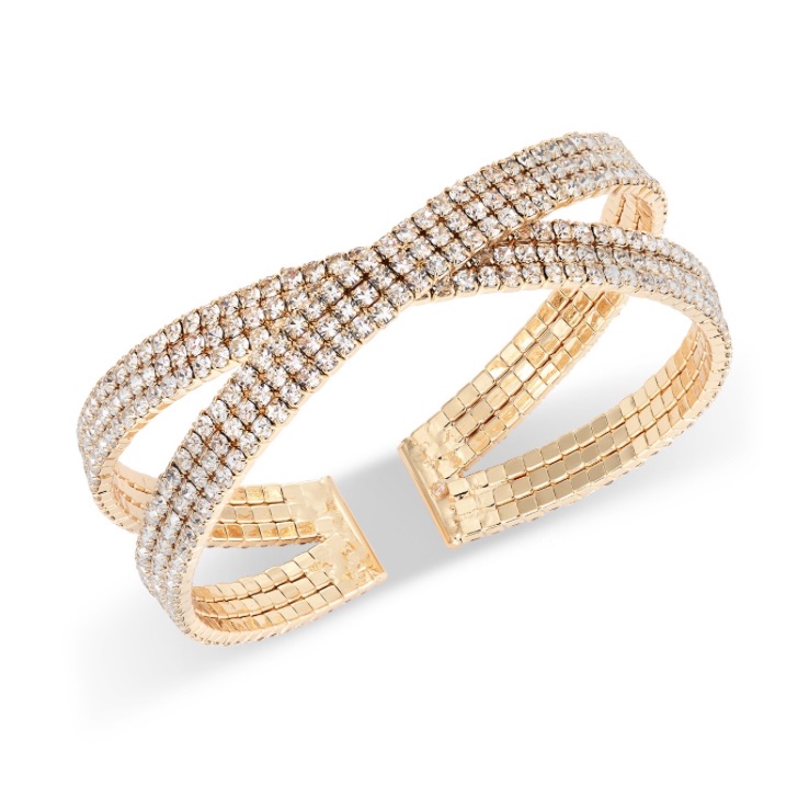 Nwt I.N.C. International Concepts Rhinestone Criss-Cross Bangle Bracelet, Gold